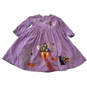 Cotton Kids Purple Corduroy Halloween Dress Haunted House Witch Cat Girls 5